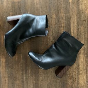 Black faux leather booties